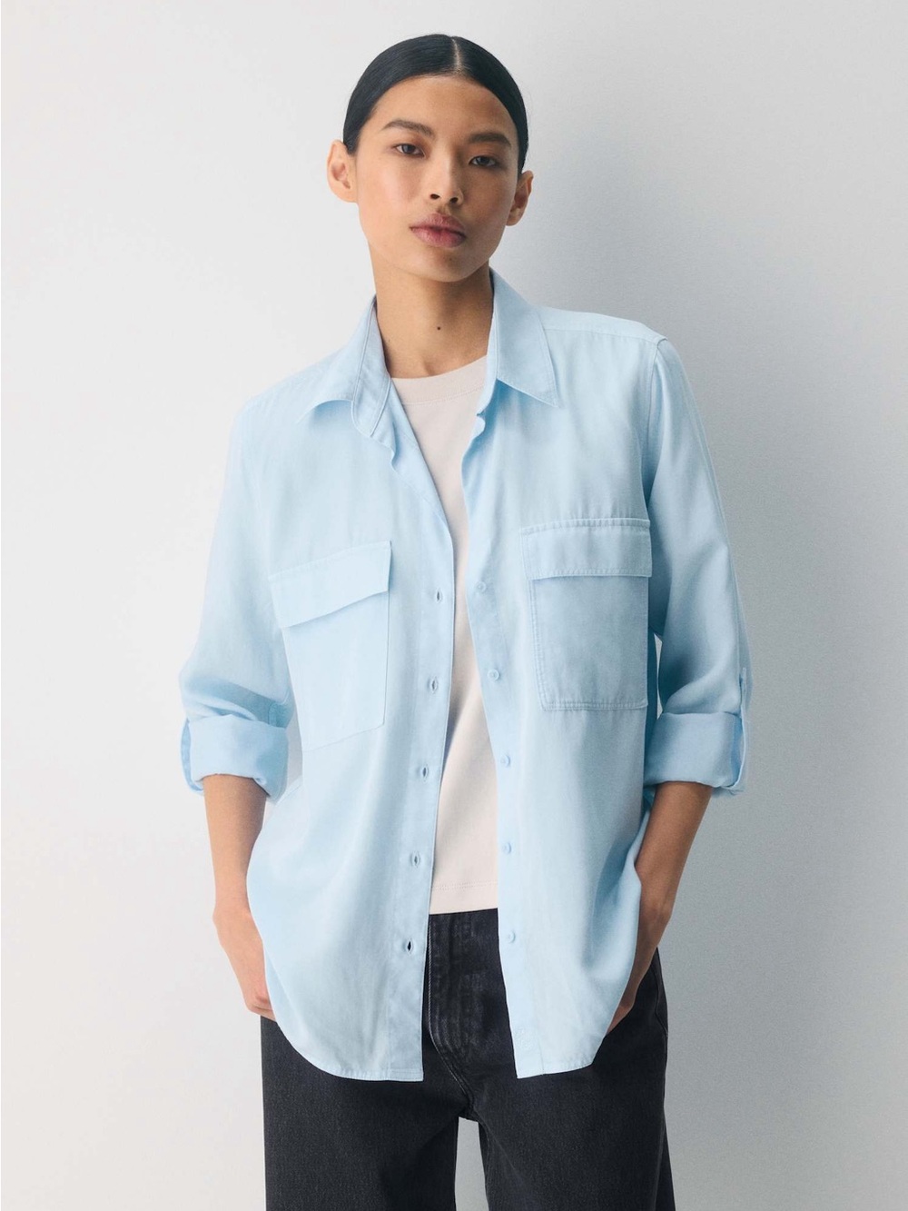 Aritzia BABATON - Utility Button Down Shirt - Size X-Small - Light Blue